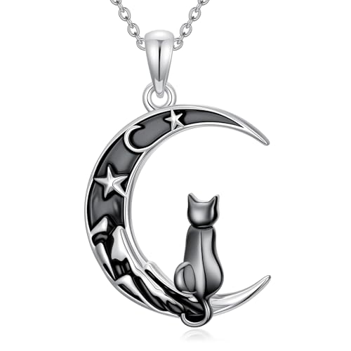 WINNICACA Cat Gifts for Women 925 Sterling Silver Crescent Moon