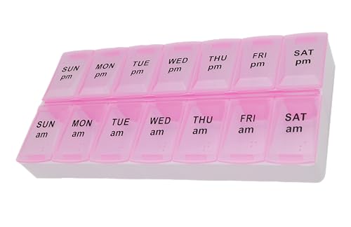 Image of 7 Day Weekly Pill AM PM Organizer, ShysTech Large Pill Case Pill Box for Pills /Vitamin /Supplements /Medication (Pink, Regular)
