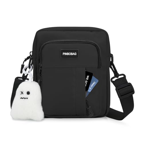 DOB SECHS Cute Unisex Small Messenger Bag Cross Body Nylon Shoulder Hobo Purse Phone Bags for Women Men with Ghost Pendant