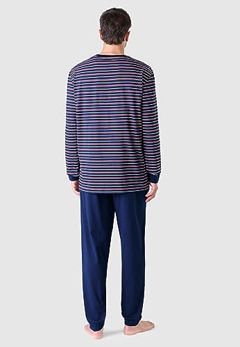 El Búho Nocturno Mens Pajama Set Long Sleeve Cotton Knit Striped Pajama Set for Men, 100% Cotton, Blue 5309, XL3