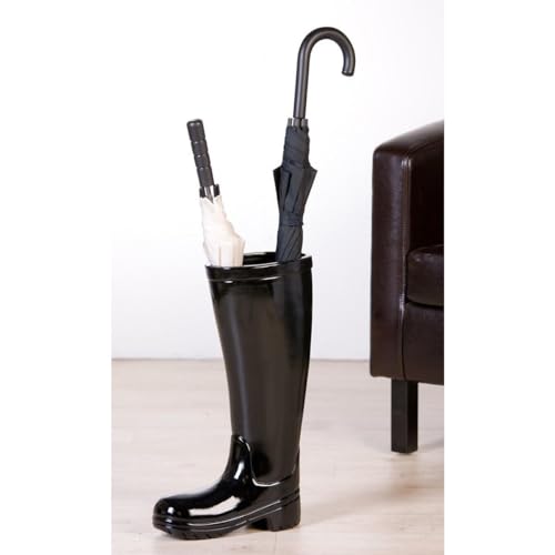 Casablanca Deko Gummistiefel Schirmständer aus Keramik mit Wasserauffangschale - Regenschirmständer schwarz - Höhe 45 cm