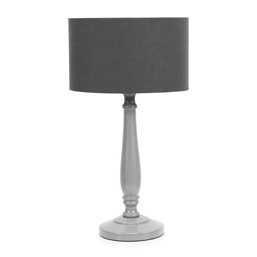 Valuelights Unisex Charcoal Victoria Grey Wood Traditional Table Lamp With Fabric Drum Shade In