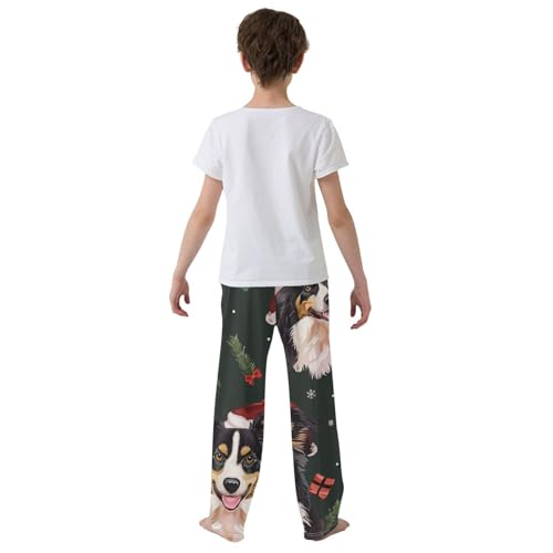 ZZXXB Collie with Xmas Hat Boys Long Pants Soft Trousers Elastic Waist Kids Lounge Bottoms with Pockets S-XL3