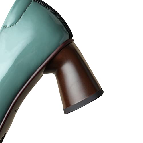 TinaCus Glossy Patent Leather Women's Round Toe Handmade Chunky Heels Trendy Pumps Shoes3