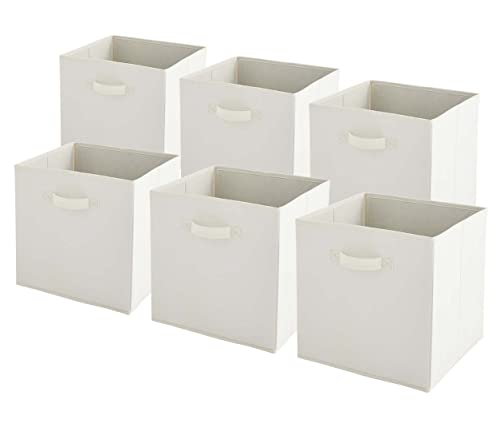 Lot de 6 bacs de Rangement intissés Pliables - Blanc Coton - 31x31x31cm Cover
