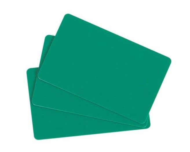 100 Matt Premium PVC Cards, Food Safe for Evolis, Pricecard Pro Flex, Magicard, Fargo, Zebra Card Printers… (Green)