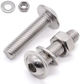 Glvaner M6-1.0 x 20mm Flanged Button Head Socket Cap Screws with M6-1.0 Hex Nuts and M6 Flat Washers Assortment Kit, 304 Stainless Steel 18-8, Full Coarse Thread, 20 Screws+ 20 Nuts+ 20 Washers