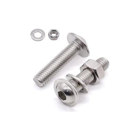 Glvaner M6-1.0 x 25mm Flanged Button Head Socket Cap Screws with M6-1.0 Hex Nuts and M6 Flat Washers Assortment Kit, 304 Stainless Steel 18-8, Full Coarse Thread, 15 Screws+ 15 Nuts+ 15 Washers Cover