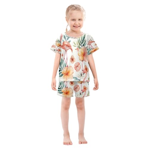 senya Short Sleeve Pajamas Sets Summer Cotton Sleepwear Colorful Watercolor Flamingos3