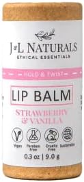 J&L Naturals Sustainable Lip Balm | Organic Ingredients, 100% Natural, Eco-Friendly | Cruelty Free, Vegan, Paraben Free, Silicone Free (Strawberry & Vanilla, Single)