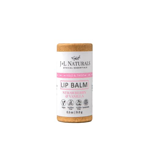 J&L Naturals Sustainable Lip Balm | Organic Ingredients, 100% Natural, Eco-Friendly | Cruelty Free, Vegan, Paraben Free, Silicone Free (Strawberry & Vanilla, Single) #TOP2