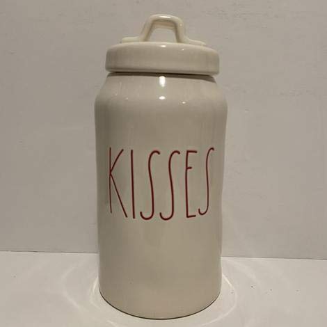 Rae Dunn KISSES Canister - 8 in x 4.5 in - Valentine's day Ceramic - Red lettering