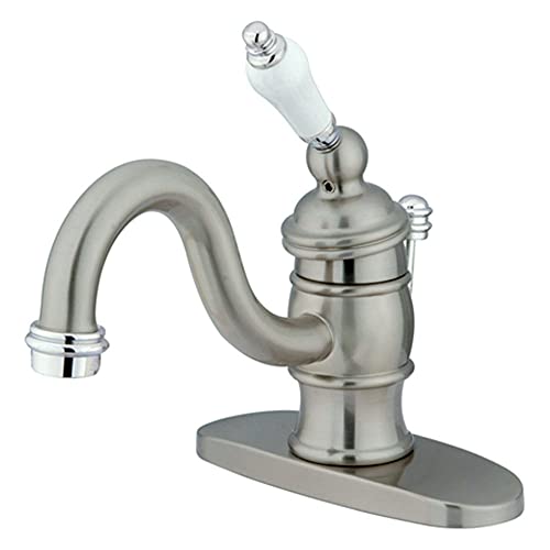 Kingston Brass KB3407PL Victorian 4-Inch Centerset Lavatory Faucet, Brushed Nickel with Porcelain Lever Handle and Polished Chrome