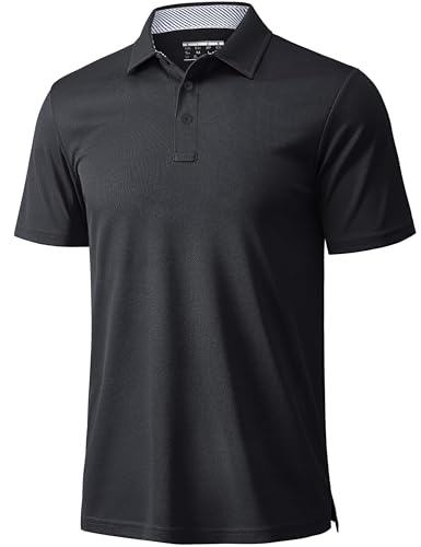 MAGCOMSEN Men's Polo Quick Dry Lightweight Short Sleeve Golf Tops Breathable Casual Sport T-Shirt Black,XL
