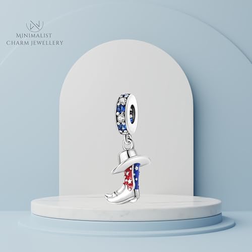 Red&Blue Cowboy Boot Dangle Charm For Bracelet, 925 Sterling Silver Charm Mothers Day's Gift, Women Jewelry4