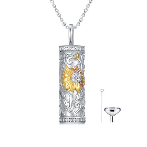 925 Sterling Silver Urn Necklace for Ashes, Cross/Sunflower/Dragonfly/Teardrop/Sea Turtle Locket Memorial Necklaces Keepsake Cremation Jewelry with Filling Tool for Animal Human Ashes