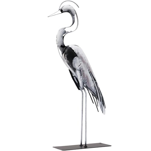 Estatua de Garza de Metal Hecha a Mano y Pintada a Mano
