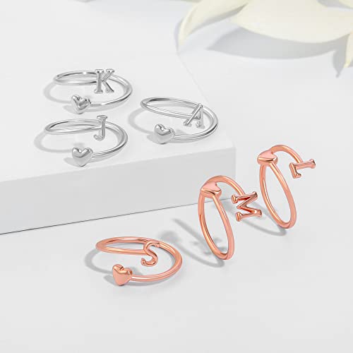 Ailetop Heart Initial Rings For Teen Girls Women,Silver Initial Heart Ring Stackable Rings For Women Adjustable Initial Rings For Teen Girls Women Cute Heart Letter M Rings For Teen Girls #TOP6