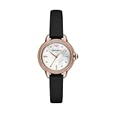 Emporio Armani Women's Three-Hand Rose Gold and Black Leather Band Watch (Model: AR11598)