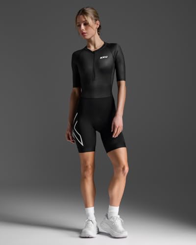 2XU Trisuit feminino de manga central - peça única de triatlo para ciclismo, natação e corrida, Pret