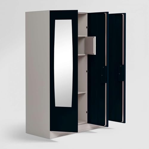 Image of Interio by Godrej Almirah Slimline 3-Door Steel Almirah, Cupboard for Clothes (Pacific Blue), 1-Year Warranty, 7 Shelves, 1 Locker, Star Design Mirror