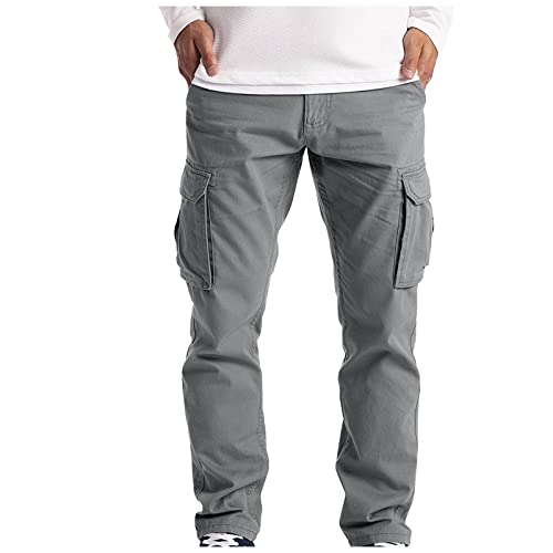 Ymosrh Mens Large Tall Pants Men's Slim Fashion Solid Color Casual Pants Multi Pocket Straight Cargo Pants Stretch