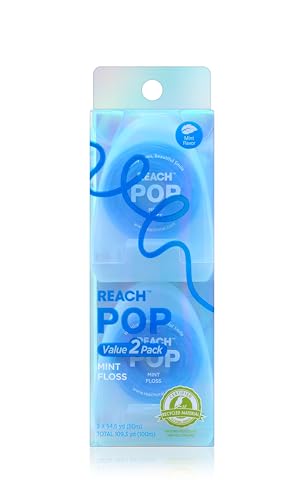 REACH POP Dental Floss Mint Plaque Remover for Teeth Shred Resistant Vegan Wax Cruelty Free Eco Friendly Packaging Oral Care PFAS Free for Adults & Kids 2 Pack 54.6 yd
