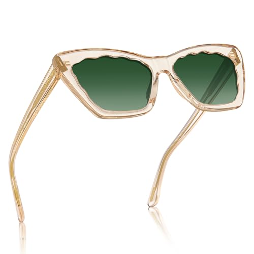 AVAWAY Polarized Sunglasses for Women Cat Eye UV Protection, Clear Trendy Square Acetate Sun Shades Ladies Sunnies