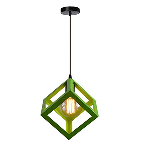 TOKTOP Suspension Luminaire Moderne Lustre Forme Cube Métal E27 Plafonnier Géométrique Style Suspendu pour Enfant Chambre Ado Salon Restaurant, Vert