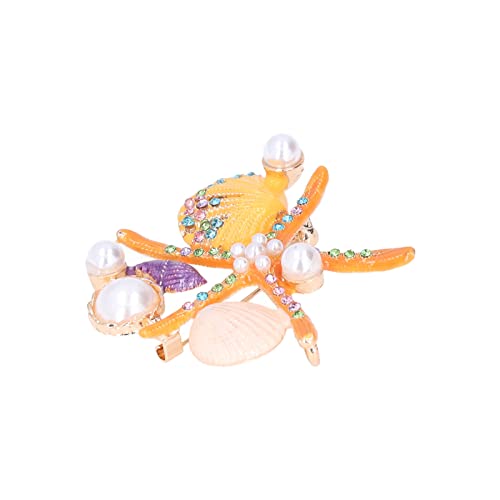 Image of Women Rhinestone Pearl Brooch, big Colorful sea starfish Brooch Pins Fancy Vintage Style shell Crystal Broches Dress Accessories Jewelry Boutonniere Corsage for Hat Bag Suit Tie Gift Wedding