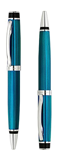 Xezo Incognito Brass Twist Action Medium Ballpoint Pen, Guilloche Enamel In Blue Color With Pure Platinum Plating. Handcrafted And Serialized #TOP3