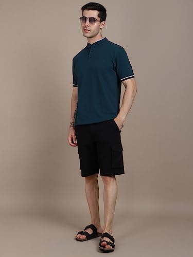 Image of Dennis Lingo Men's Cotton Solid Stand Collar Regular Fit T-Shirt