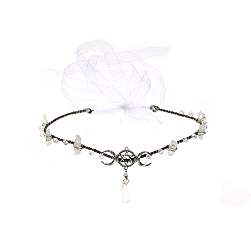 Vividsun Raw Crystal Tiara Crown, Woodland Moon Tiara Crown Elf Fairy Rhinestone Hair Garland For Halloween Renaissance Wiccan Goddess Cosplay Halloween Photographic Prop (White Crown) #TOP7