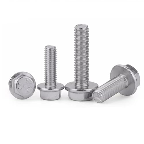 Image of Junter 10pcs M6-1.0 x 25mm A2-70 Flat Bottom Flanged Hex Head Metric Screws | A2 Stainless Steel, Hex Cap Flange Bolt, Flat Bottom, Flanged Hexagon Head, Fully Threaded, Standard Coarse Thread, 5787
