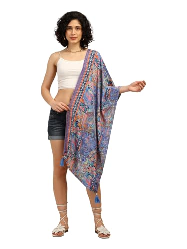 Image of KE KANHA EXPORTS Scarf for Women Boho | Border Print Stylish | Stole for Women Breathable Summer Beach Wrap with Tassels | Multicolour |180 x 50 cm FREE Scrunchie Included
