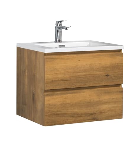 Badplaats B.V. Badezimmer Badmöbel Set Angela 60cm - Eiche - Unterschrank Schrank Waschbecken Waschtisch