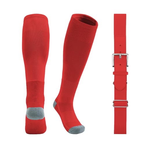 QBK Youth Baseball Socks & Belt Combo Set for Kids 2-16 Years -Softball/Tee Ball Accessories (1 Pair + 1 Belt, Unisex)