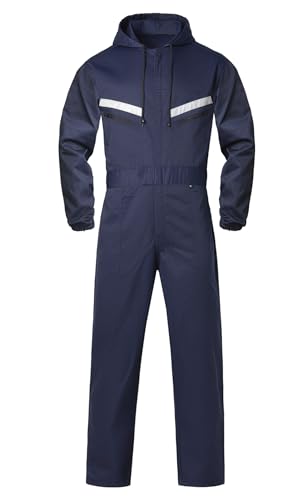 Oralidera Tuta da Lavoro da Uomo Multitasche con Cappuccio Riflettente, Alta Visibilità, Meccanica, Blu Navy, XL