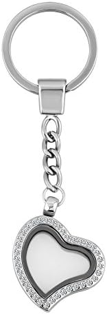 Charmed Craft 30mm Floating Charm Living Memory Lockets Keychain Magnetic Glass Key Ring Jewelry (Heart Crystal)