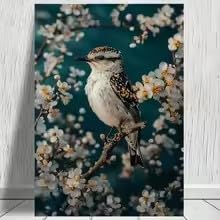 Printing Canvas Wall Art canvas painting Modern Vintage Bird & White Flower Love Branches Nature-Inspired Print decorate(70x100cm)
