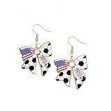 Sonateomber 250th Anniversary Bow Dangle Earrings for Women, Patriotic Independence Day Soccer Drop Earring 4th of July USA Merchandise American Flag Acrylic Accessories Fashion Jewelry Gift Idea