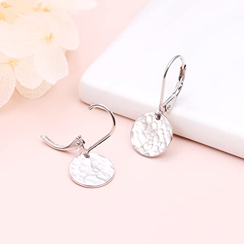 S925 Sterling Silver Disc Dangle Drop Stud Hoop Flat Earrings for Women Teen Ball Circle Jewelry Gift Forging4