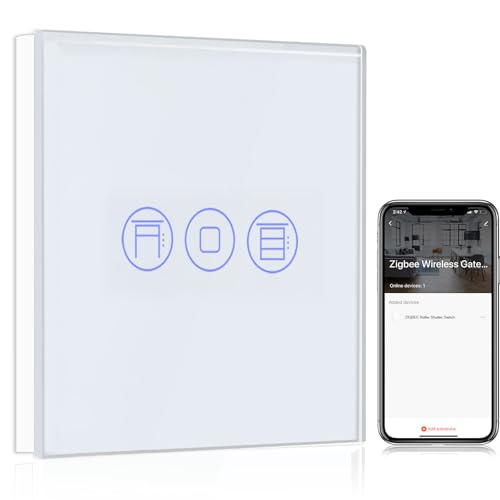 BSEED Smart ZigBee Rolladenschalter,Kompatibel mit Smart Life/Tuya APP, arbeitet mit Alexa und Google Home, intelligenter Jalousieschalter mit Touch Panel Weiß (Hub erforderlich)