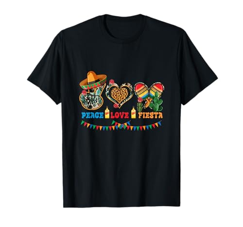 Peace Love Fiesta Cœur Léopard Mexicain Cinco De Mayo Party T-Shirt