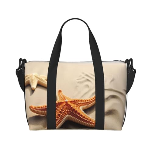 Travel Duffel Bag for Men Gym Bag, Starfish on The Sand Beach Landscape Luggage Bag with Shoulder Strap, Large Gym Tote Bag for Women, Weekender Overnight Bag, Foldable Carry on Bag for Airplane