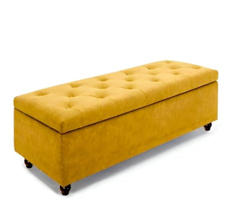 Image of LEGACY OF COMFORT Captain 2 Seater Sofa Ottoman Bench with Storage Velvet Fabric Ottoman Bench for Living Room Bedroom & Entryways (Yellow)