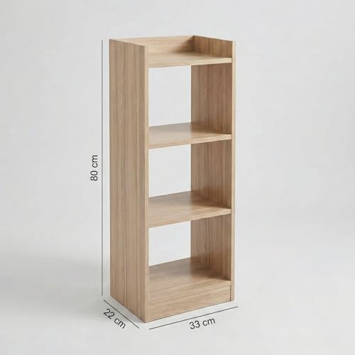 Image of Trio 3-Tier Multipurpose Bookshelf & Storage Rack, Compact Engineered Wood Organizer Stand for Home & Office, 80x33x22cm (Light Oak)