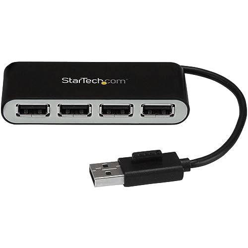 StarTech.com Concentrador Ladrón USB 2.0 de 4 Puertos con Cable Integrado - Hub Portátil USB 2.0 de 4 Puertos Alimentado por el Bus