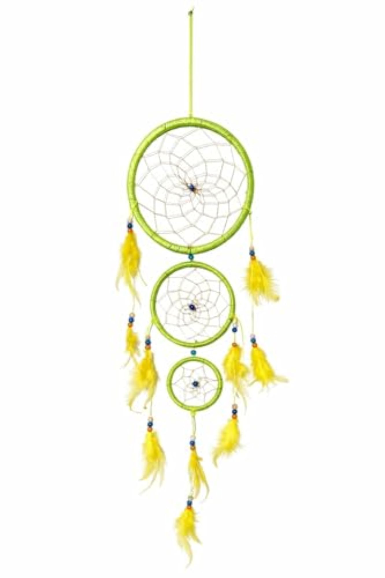 Handmade Rainbow Dream Catcher Wall Hanging with Blue Feathers