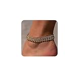 Foxgirl Gold Ankle Bracelets for Women 14K Gold Plated Anklets for Women Waterproof Minimalist Cuban Link Anklets Set Dainty Layered Ankle Bracelet Beach Anklet Jewelry Gifts